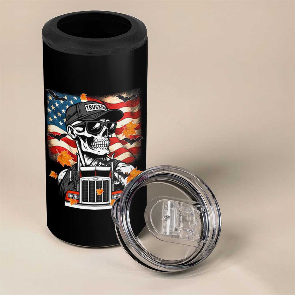 Patriotic Trucker Skeleton American Flag 4 in 1 Can Cooler Tumbler - Wonder Print Shop