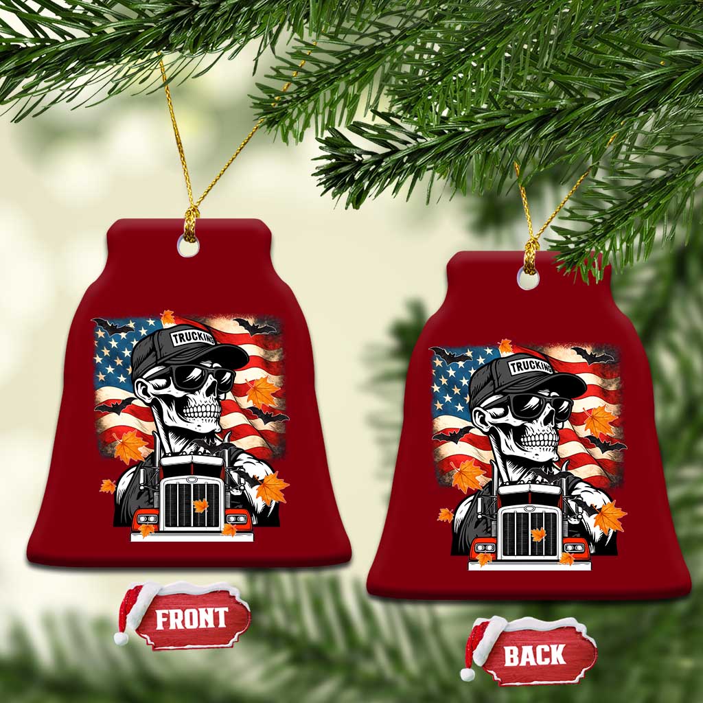 Patriotic Trucker Skeleton American Flag Ceramic Ornament - Wonder Print Shop
