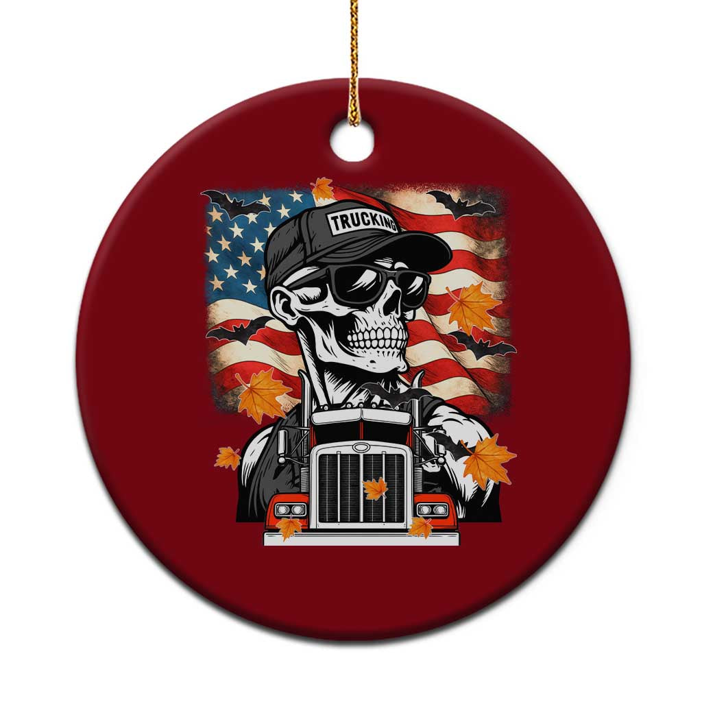 Patriotic Trucker Skeleton American Flag Ceramic Ornament - Wonder Print Shop