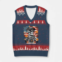 Patriotic Trucker Skeleton American Flag V-Neck Knit Sweater Vest - Wonder Print Shop