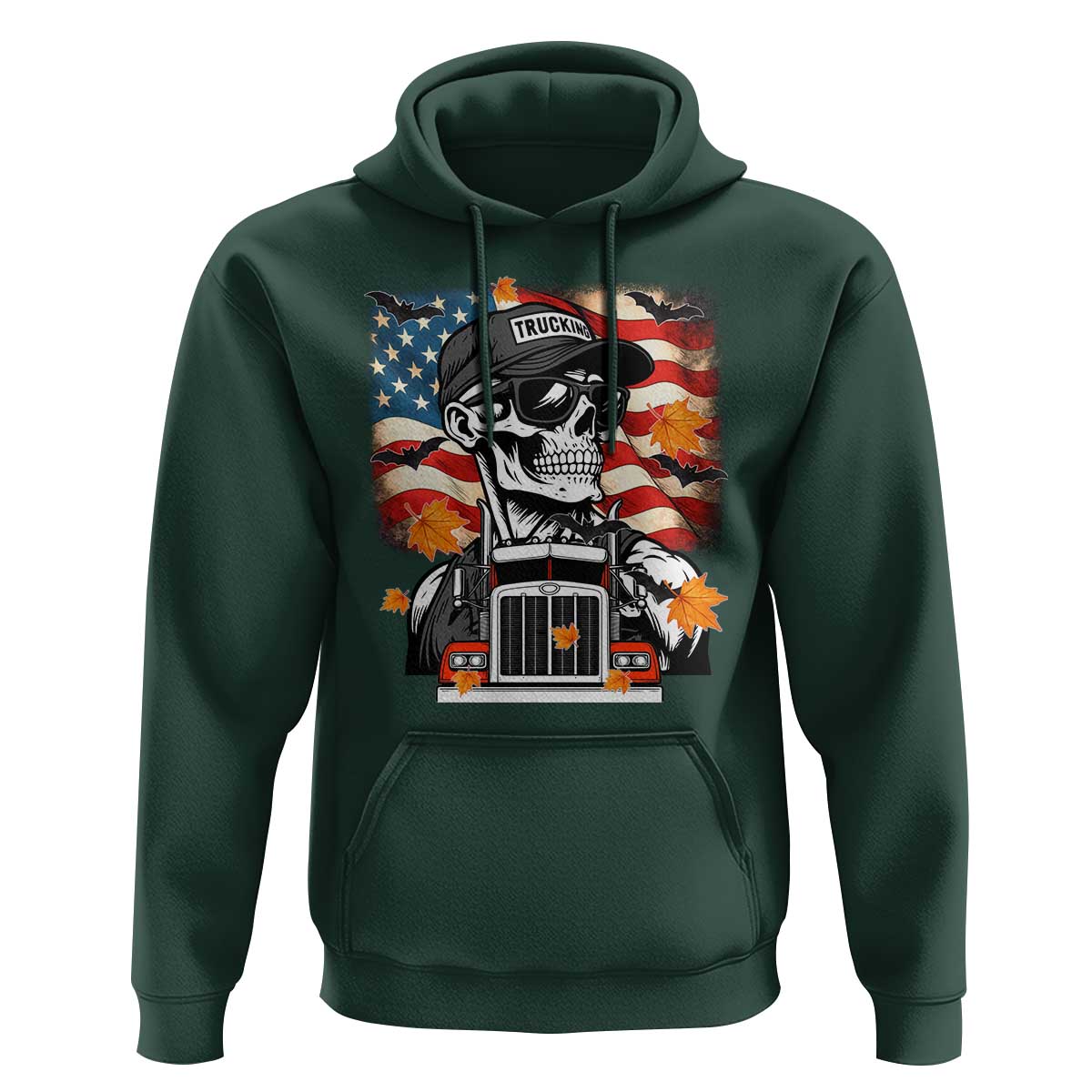 Patriotic Trucker Skeleton American Flag Hoodie - Wonder Print Shop