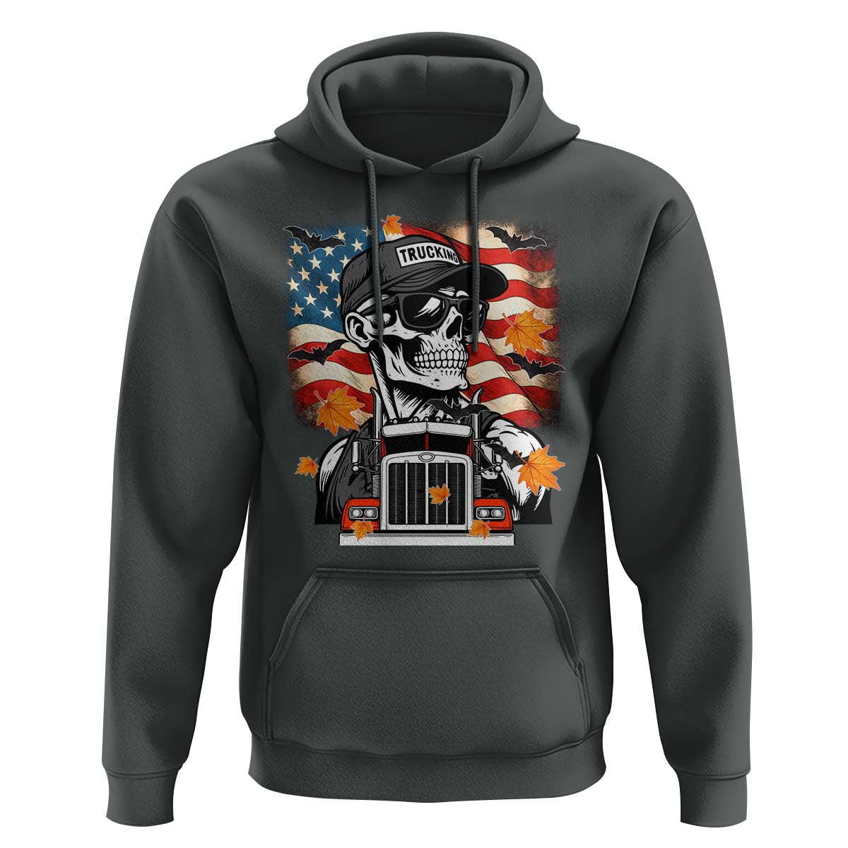 Patriotic Trucker Skeleton American Flag Hoodie - Wonder Print Shop