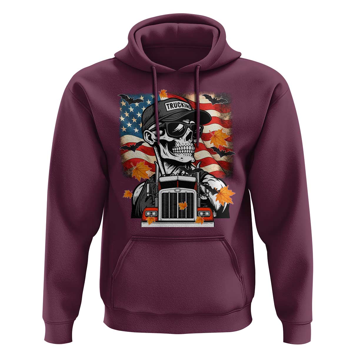 Patriotic Trucker Skeleton American Flag Hoodie - Wonder Print Shop