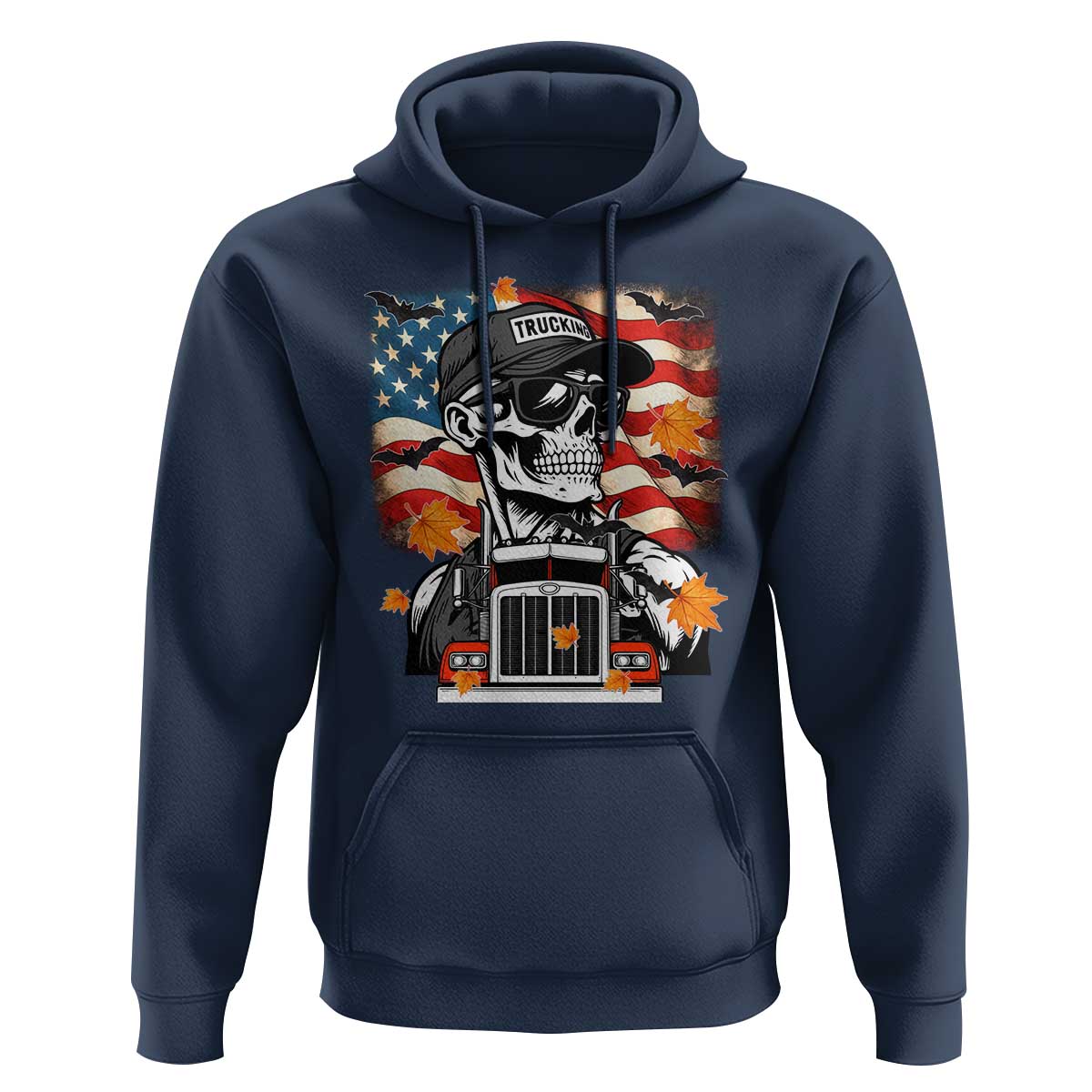 Patriotic Trucker Skeleton American Flag Hoodie - Wonder Print Shop