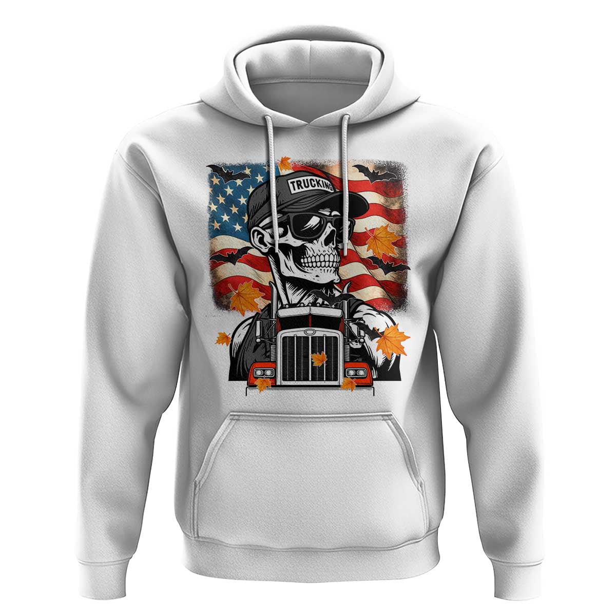 Patriotic Trucker Skeleton American Flag Hoodie - Wonder Print Shop