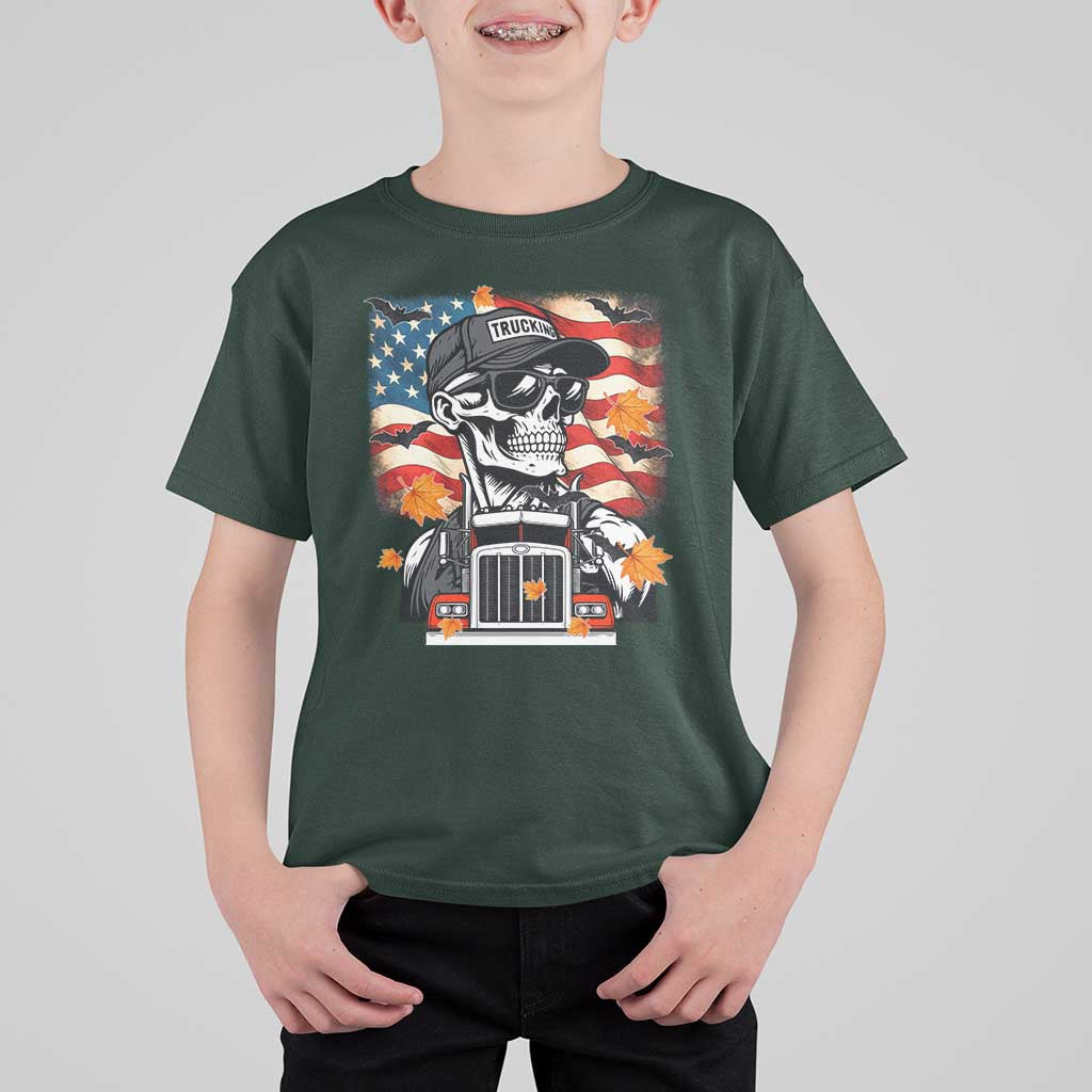 Patriotic Trucker Skeleton American Flag T Shirt For Kid - Wonder Print Shop