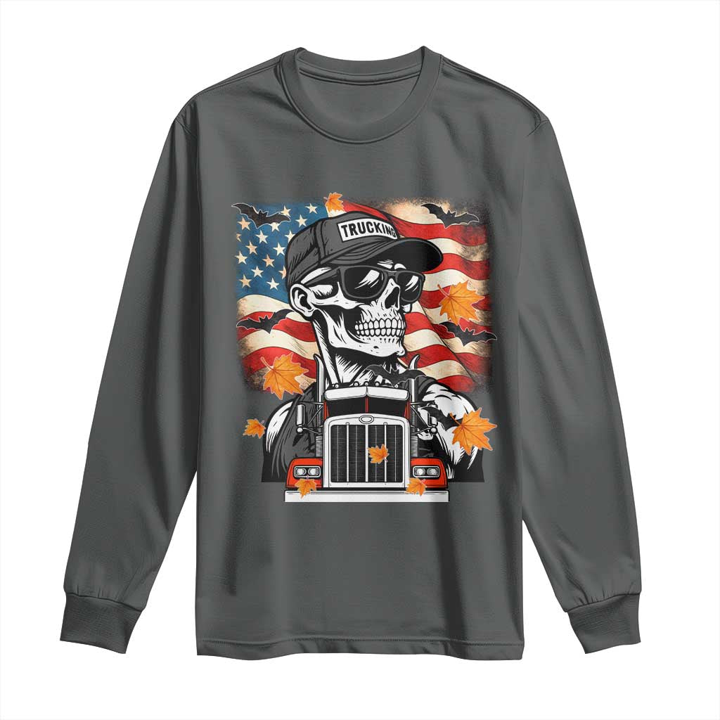Patriotic Trucker Skeleton American Flag Long Sleeve Shirt - Wonder Print Shop