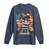Patriotic Trucker Skeleton American Flag Long Sleeve Shirt - Wonder Print Shop
