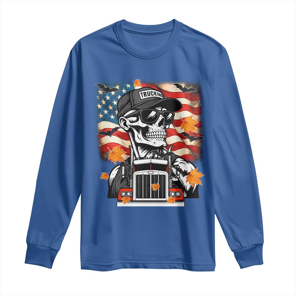 Patriotic Trucker Skeleton American Flag Long Sleeve Shirt - Wonder Print Shop