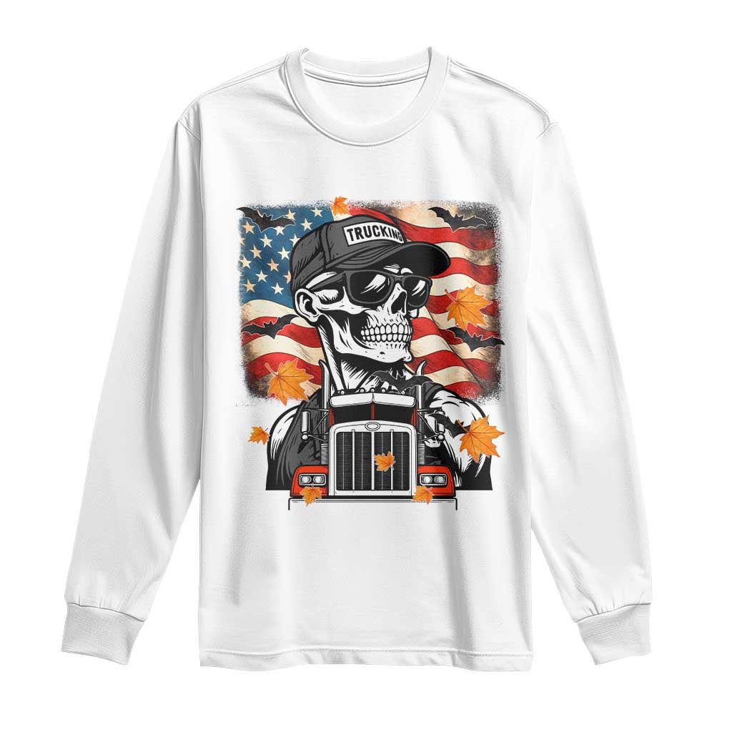 Patriotic Trucker Skeleton American Flag Long Sleeve Shirt - Wonder Print Shop