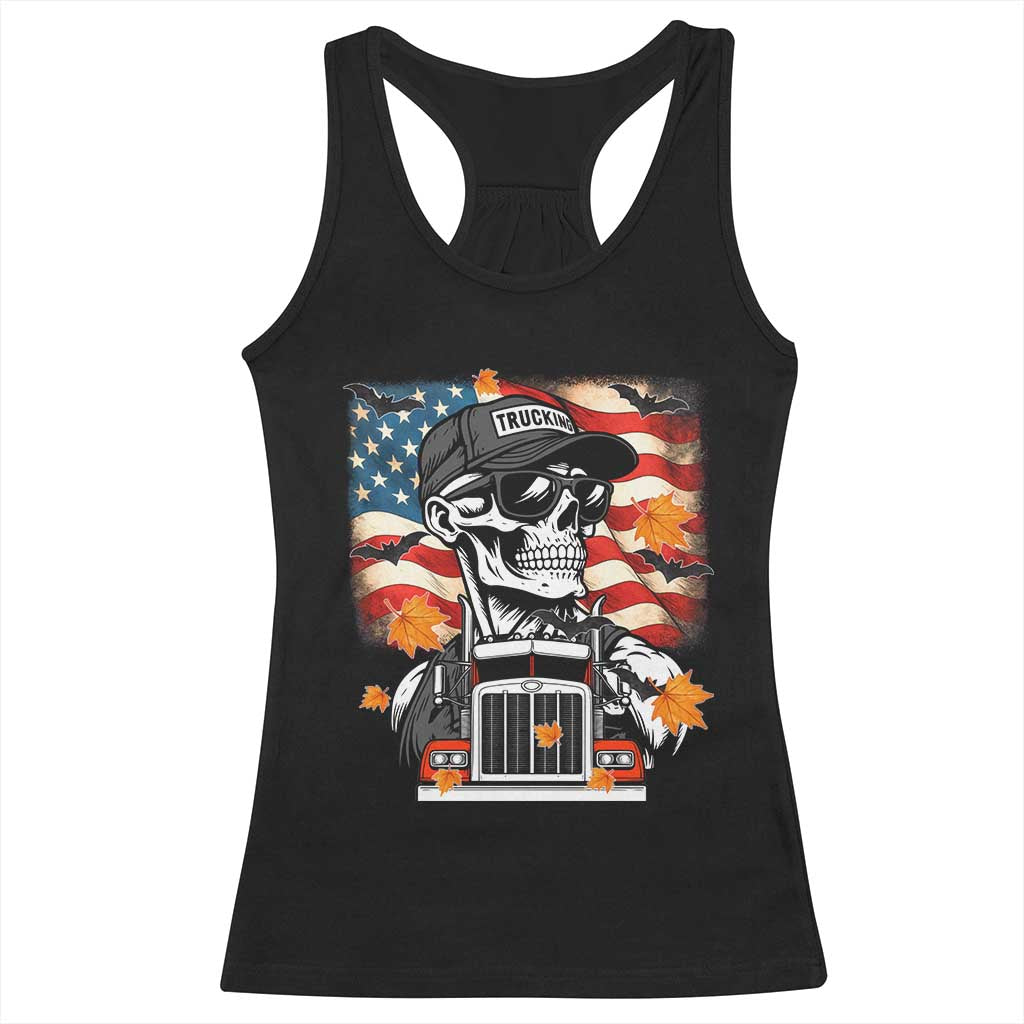 Patriotic Trucker Skeleton American Flag Racerback Tank Top - Wonder Print Shop