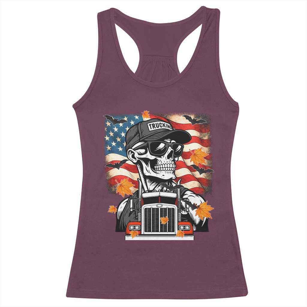 Patriotic Trucker Skeleton American Flag Racerback Tank Top - Wonder Print Shop