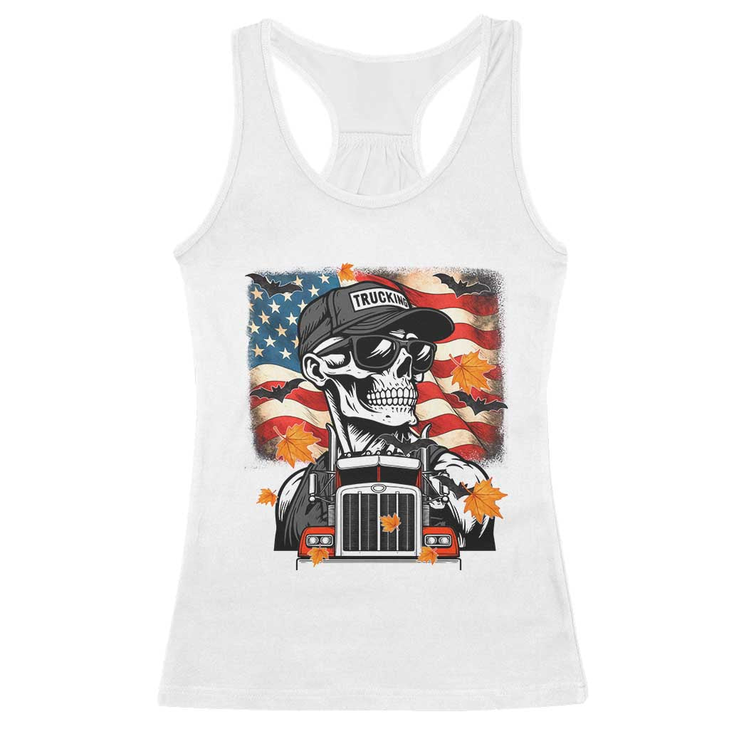 Patriotic Trucker Skeleton American Flag Racerback Tank Top - Wonder Print Shop