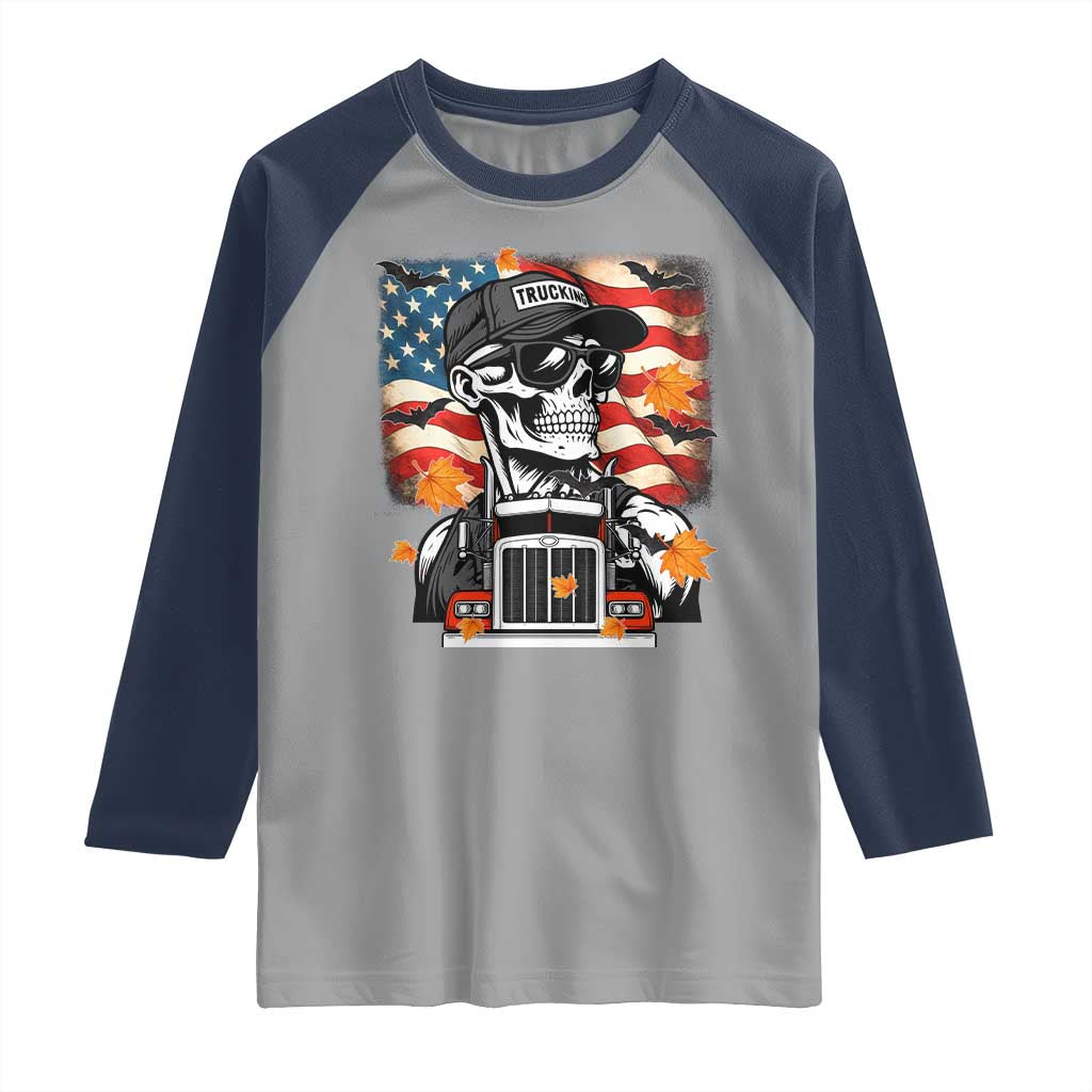 Patriotic Trucker Skeleton American Flag Raglan Shirt - Wonder Print Shop