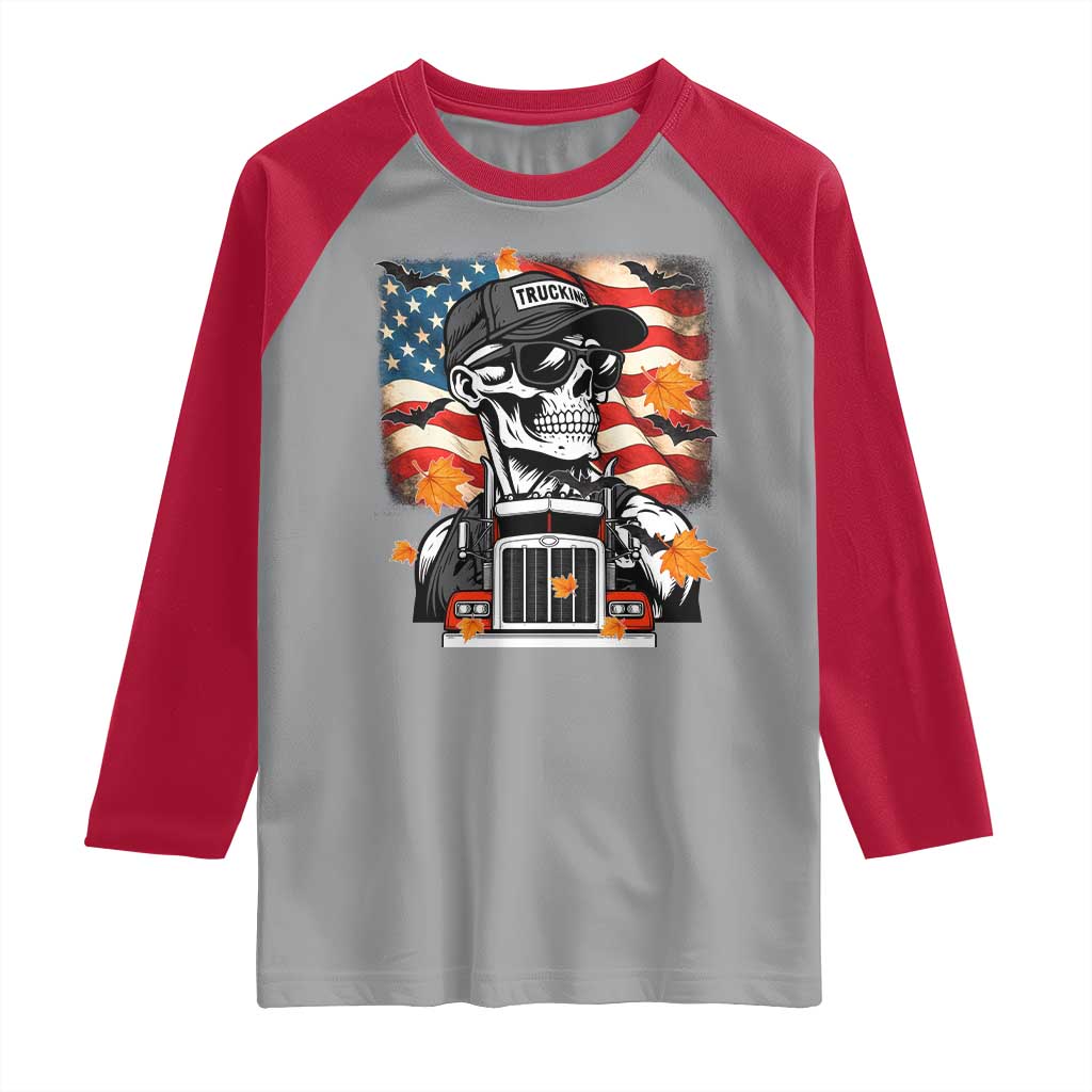 Patriotic Trucker Skeleton American Flag Raglan Shirt - Wonder Print Shop