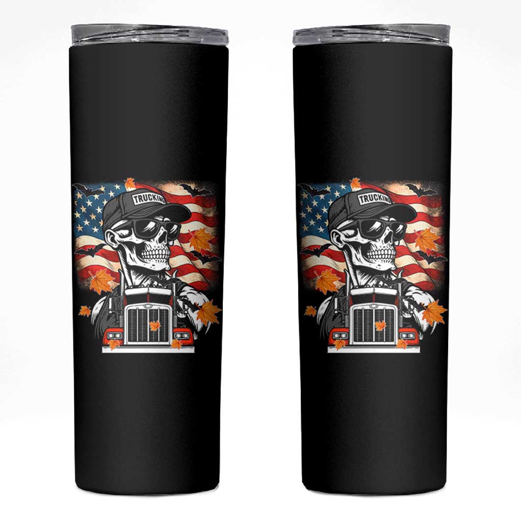 Patriotic Trucker Skeleton American Flag Skinny Tumbler - Wonder Print Shop