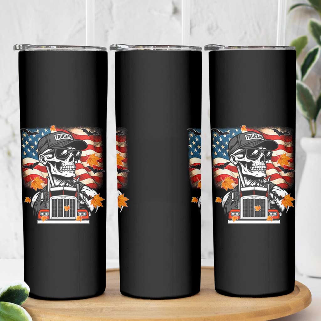 Patriotic Trucker Skeleton American Flag Skinny Tumbler - Wonder Print Shop