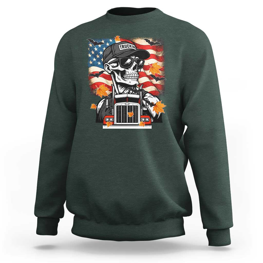Patriotic Trucker Skeleton American Flag Sweatshirt - Wonder Print Shop