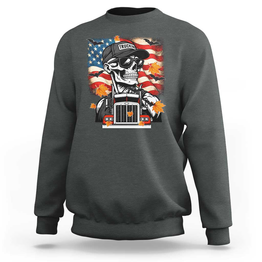 Patriotic Trucker Skeleton American Flag Sweatshirt - Wonder Print Shop