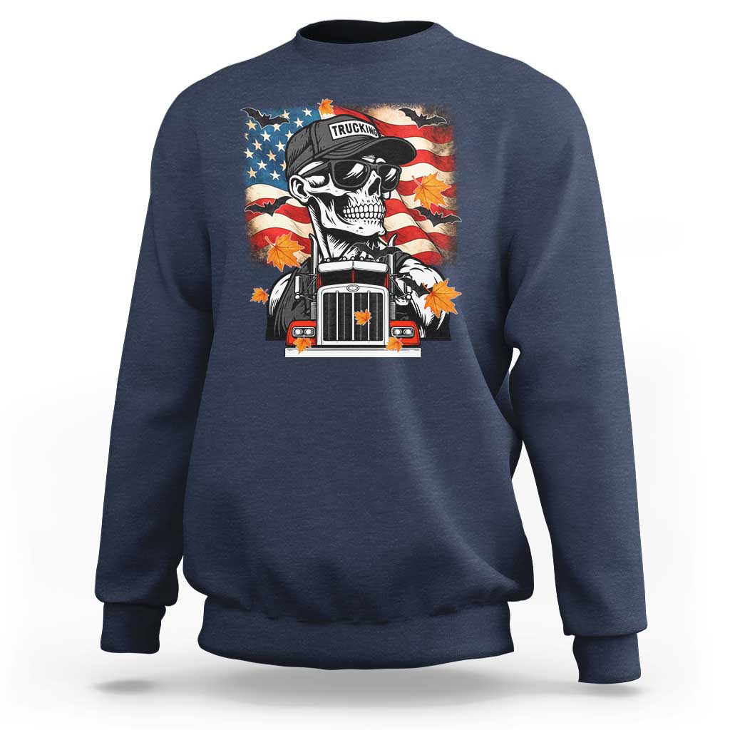 Patriotic Trucker Skeleton American Flag Sweatshirt - Wonder Print Shop