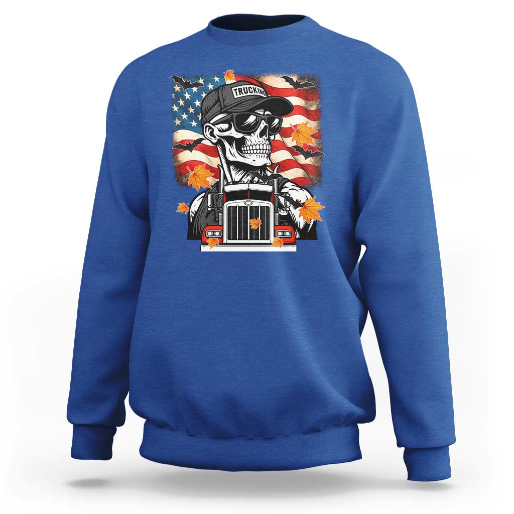 Patriotic Trucker Skeleton American Flag Sweatshirt - Wonder Print Shop
