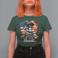 Patriotic Trucker Skeleton American Flag T Shirt For Women - Wonder Print Shop