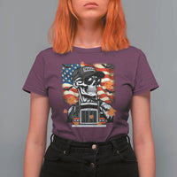 Patriotic Trucker Skeleton American Flag T Shirt For Women - Wonder Print Shop