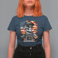 Patriotic Trucker Skeleton American Flag T Shirt For Women - Wonder Print Shop