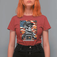 Patriotic Trucker Skeleton American Flag T Shirt For Women - Wonder Print Shop