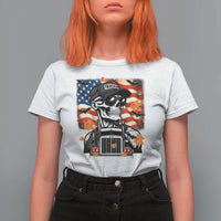 Patriotic Trucker Skeleton American Flag T Shirt For Women - Wonder Print Shop