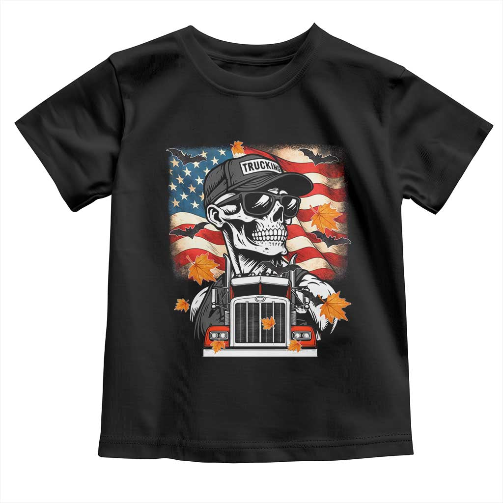 Patriotic Trucker Skeleton American Flag Toddler T Shirt - Wonder Print Shop