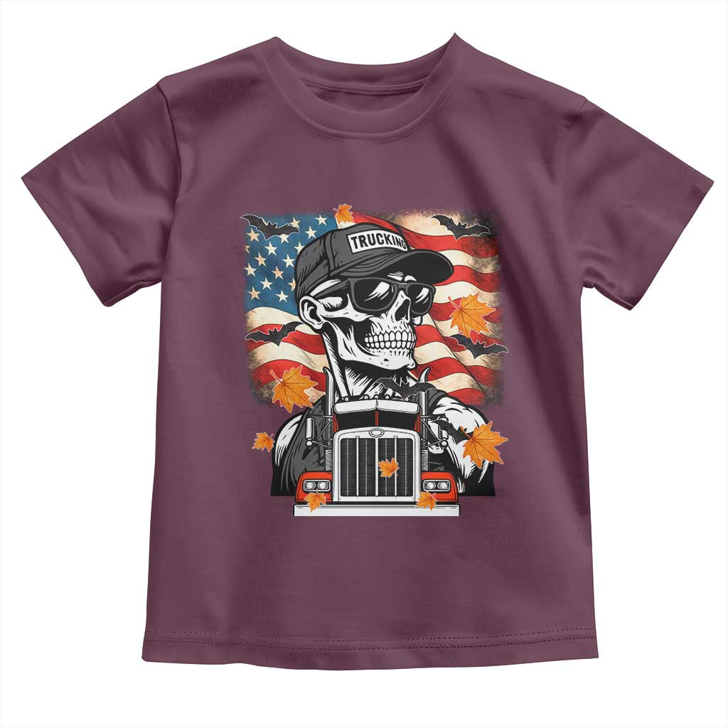Patriotic Trucker Skeleton American Flag Toddler T Shirt - Wonder Print Shop
