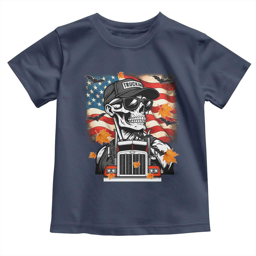 Patriotic Trucker Skeleton American Flag Toddler T Shirt - Wonder Print Shop
