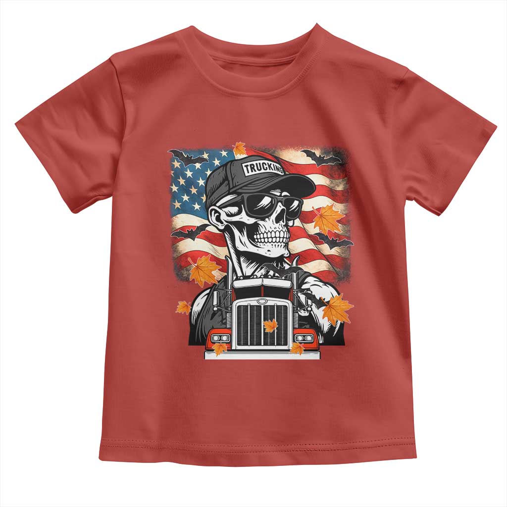 Patriotic Trucker Skeleton American Flag Toddler T Shirt - Wonder Print Shop