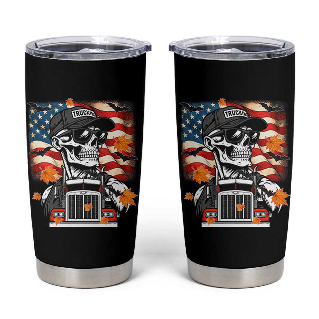 Patriotic Trucker Skeleton American Flag Tumbler Cup - Wonder Print Shop