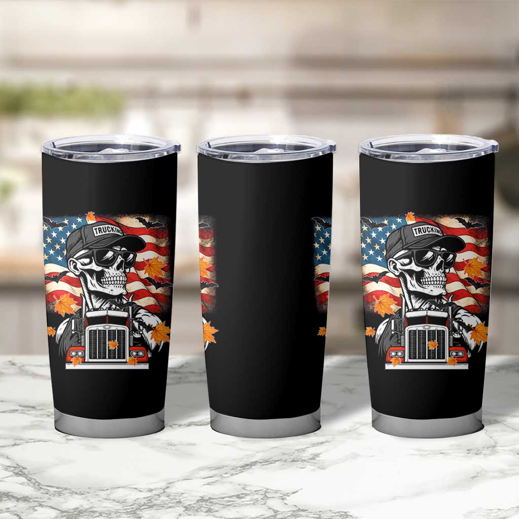 Patriotic Trucker Skeleton American Flag Tumbler Cup - Wonder Print Shop
