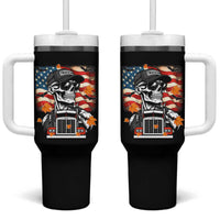 Patriotic Trucker Skeleton American Flag Tumbler With Handle - Wonder Print Shop