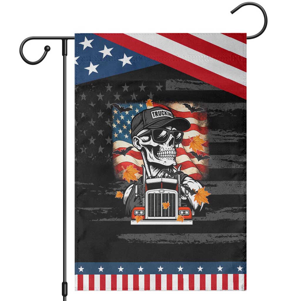 Patriotic Trucker Skeleton American Flag Garden Flag