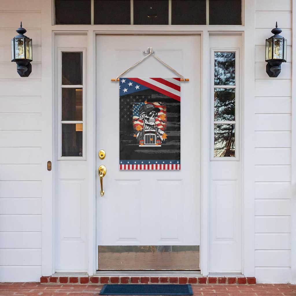 Patriotic Trucker Skeleton American Flag Garden Flag