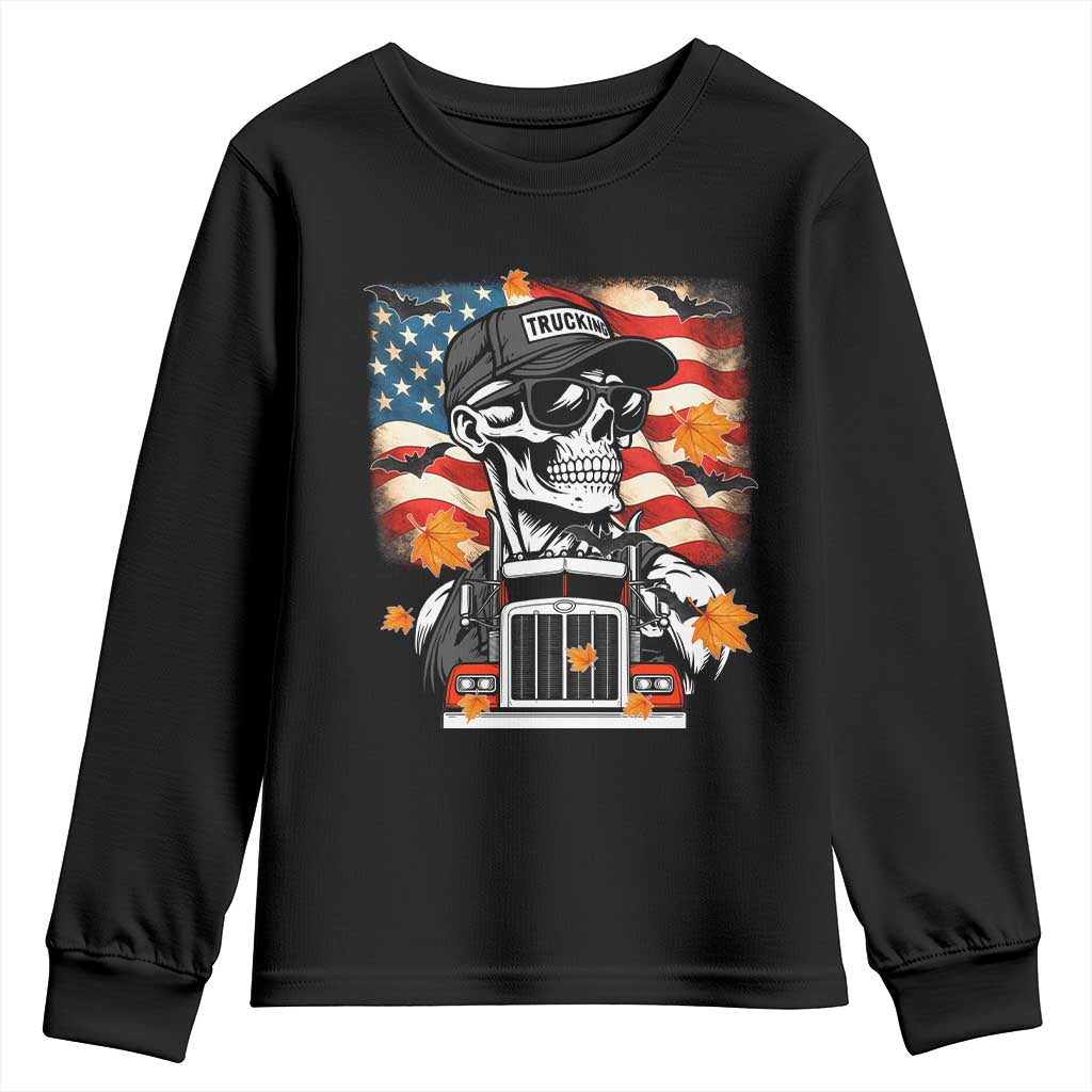 Patriotic Trucker Skeleton American Flag Youth Sweatshirt - Wonder Print Shop