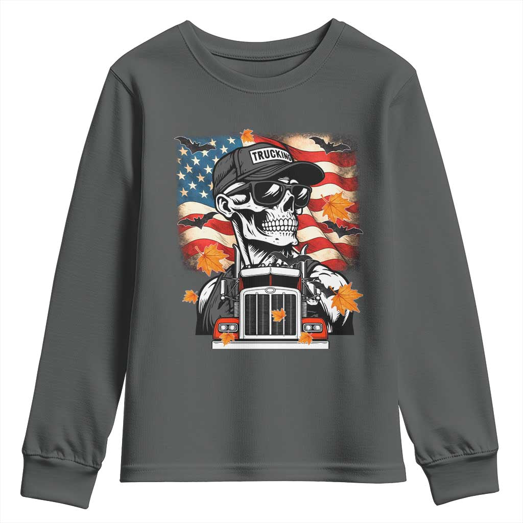 Patriotic Trucker Skeleton American Flag Youth Sweatshirt - Wonder Print Shop