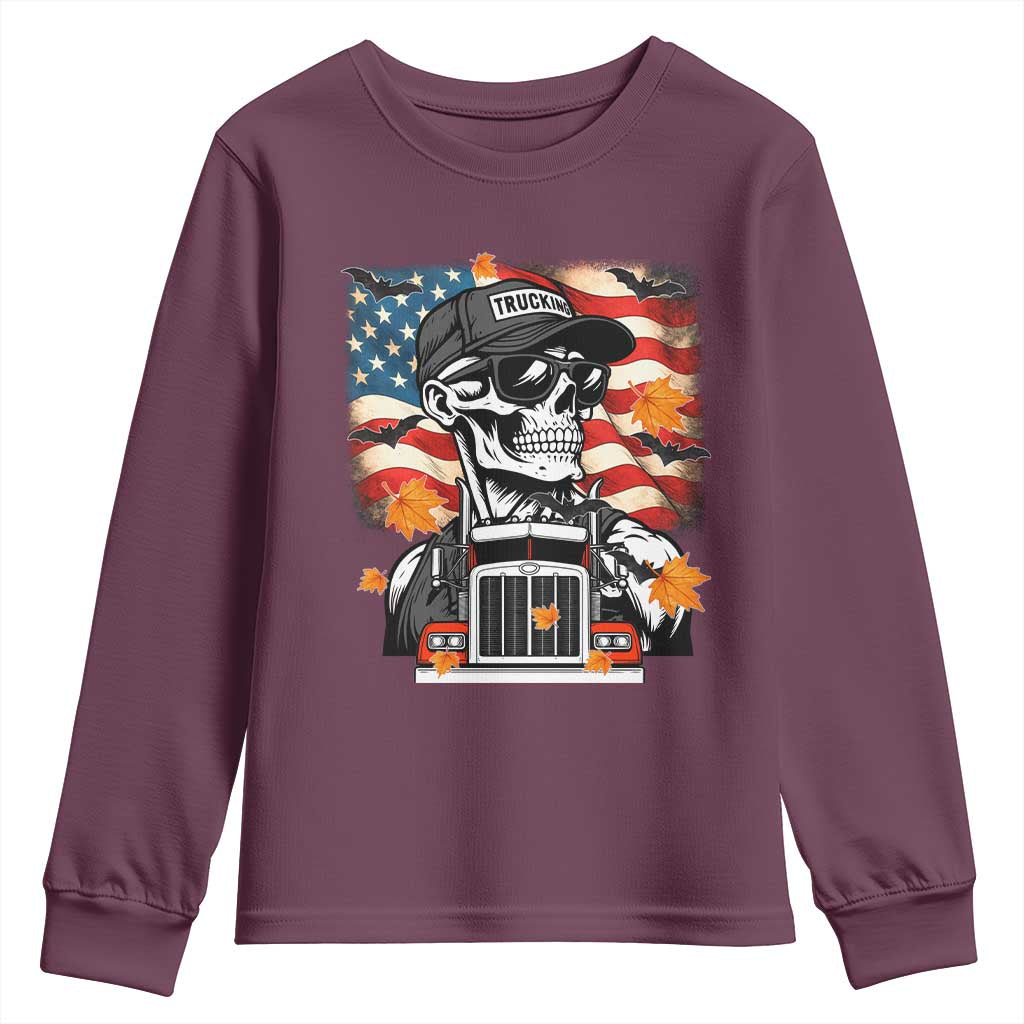 Patriotic Trucker Skeleton American Flag Youth Sweatshirt - Wonder Print Shop