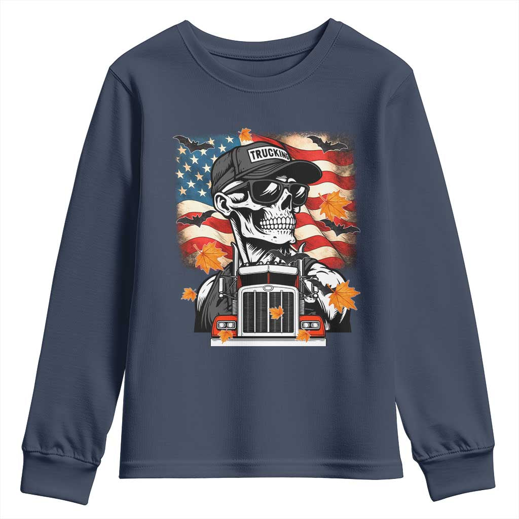 Patriotic Trucker Skeleton American Flag Youth Sweatshirt - Wonder Print Shop