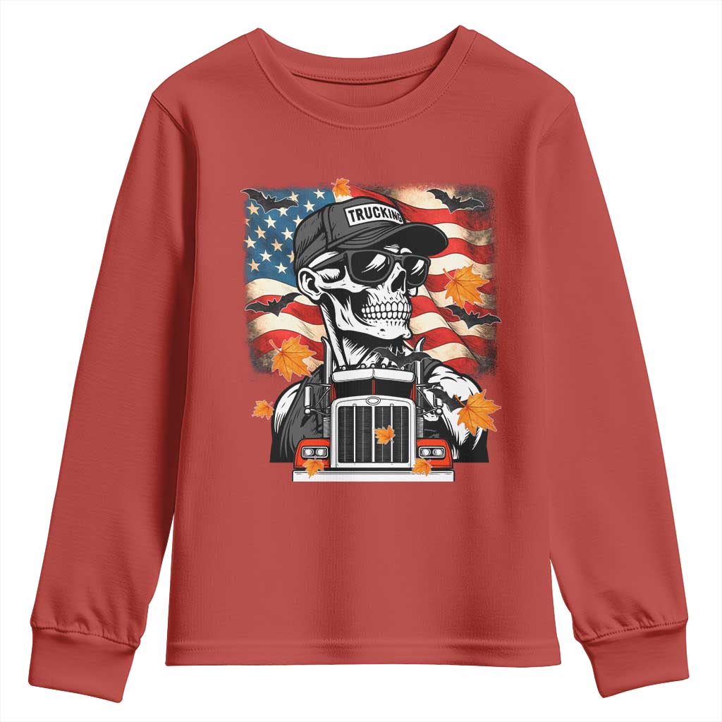 Patriotic Trucker Skeleton American Flag Youth Sweatshirt - Wonder Print Shop