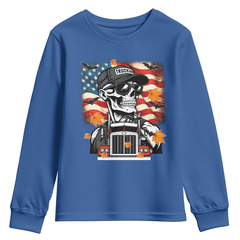 Patriotic Trucker Skeleton American Flag Youth Sweatshirt - Wonder Print Shop