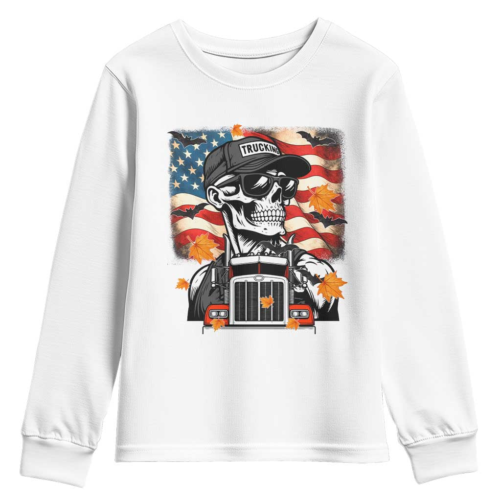 Patriotic Trucker Skeleton American Flag Youth Sweatshirt - Wonder Print Shop
