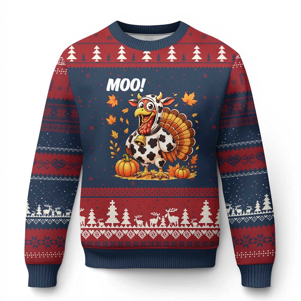 Funny Thanksgiving Ugly Christmas Sweater Turkey Moo - Wonder Print Shop