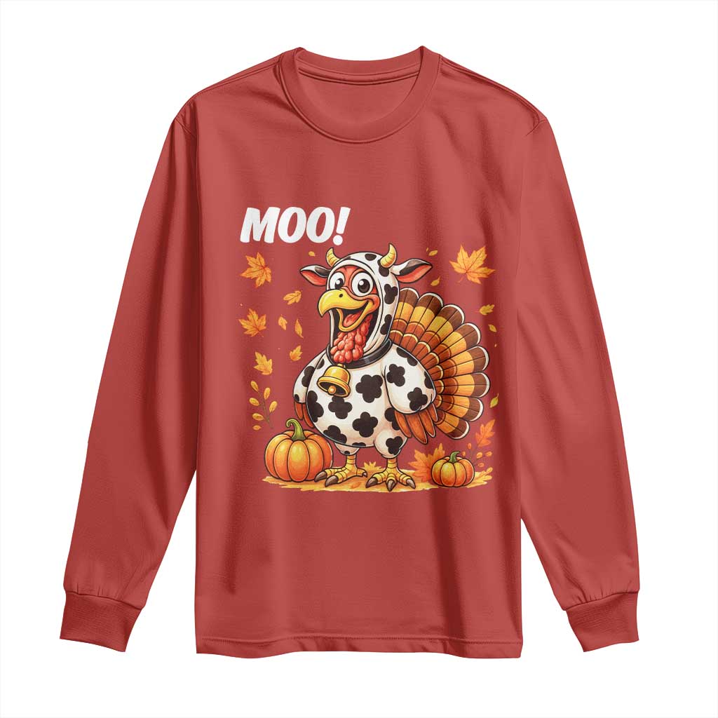 Funny Thanksgiving Long Sleeve Shirt Turkey Moo - Wonder Print Shop