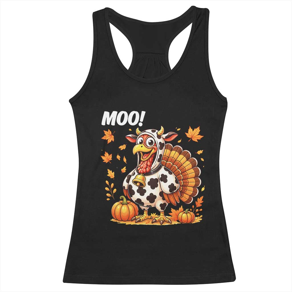 Funny Thanksgiving Racerback Tank Top Turkey Moo - Wonder Print Shop