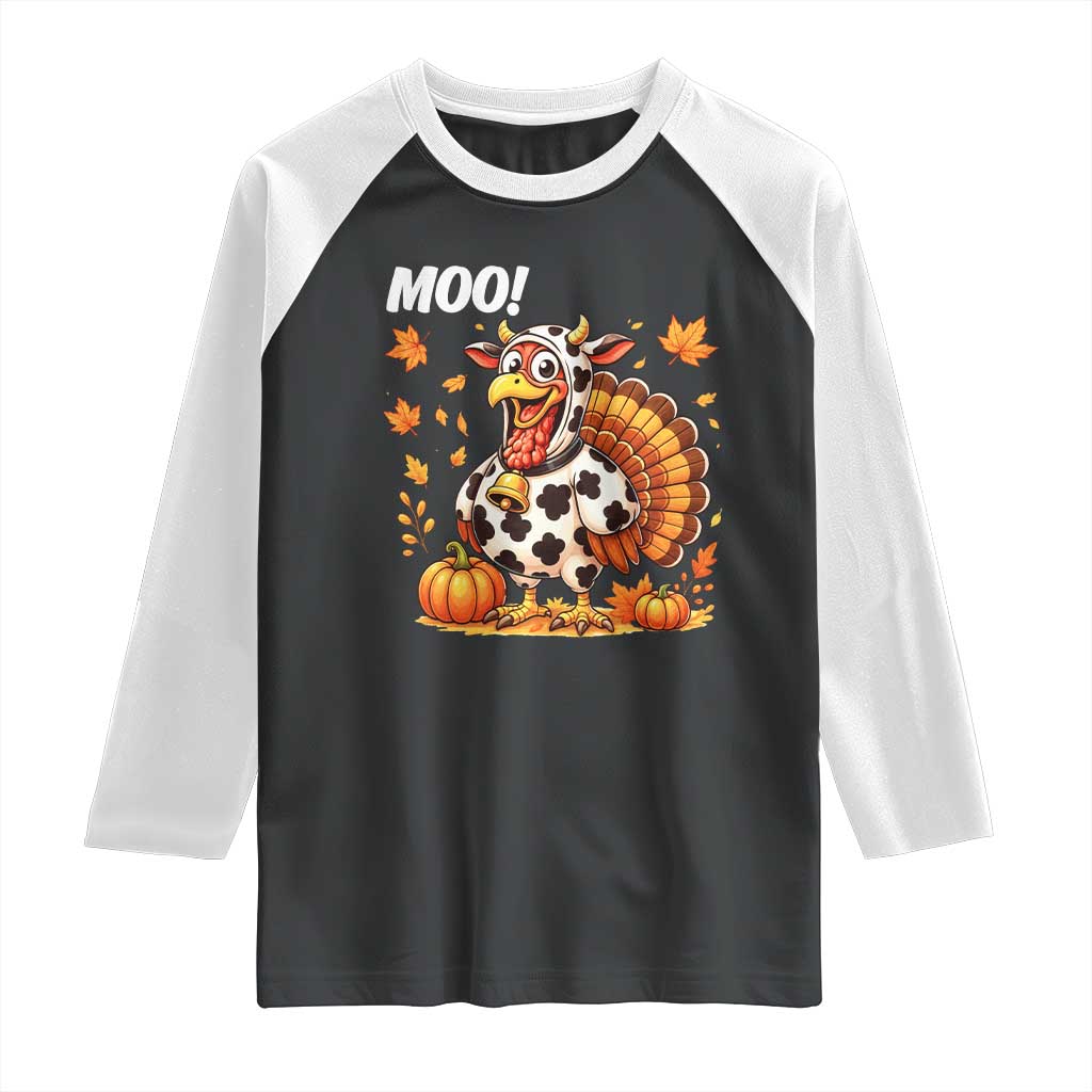 Funny Thanksgiving Raglan Shirt Turkey Moo - Wonder Print Shop